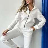Women's Tracksuit Sweatsuit Pocket 2 Piece Solid Colored Hoodie and Pants Outfit Set Clothing Suit Fall Black White Jogging Training Exercise Thermal Warm Soft Moisture Wicking Long Sleeve Sport