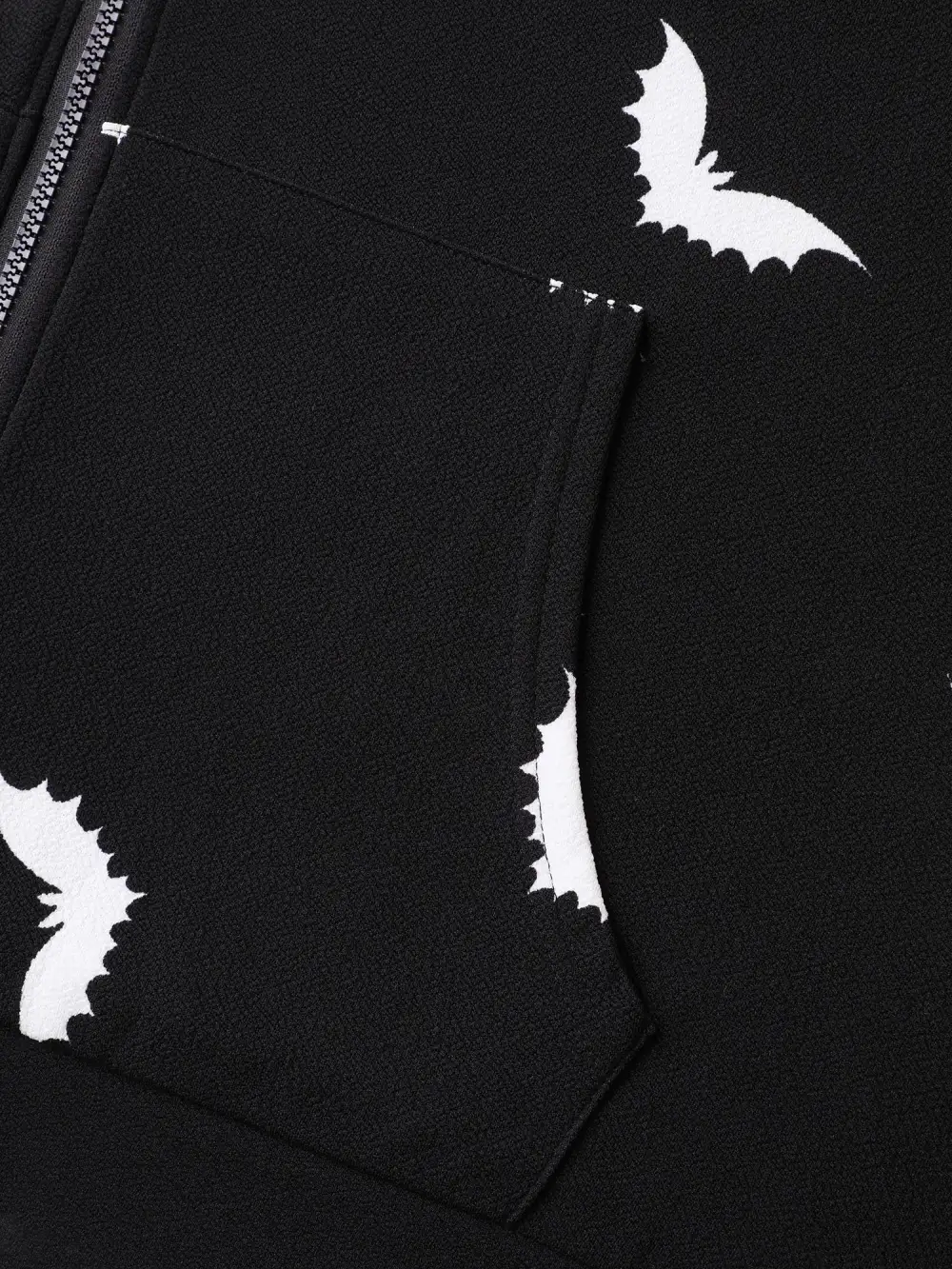Bat Print Stretchy Textured Zipper Hoodie