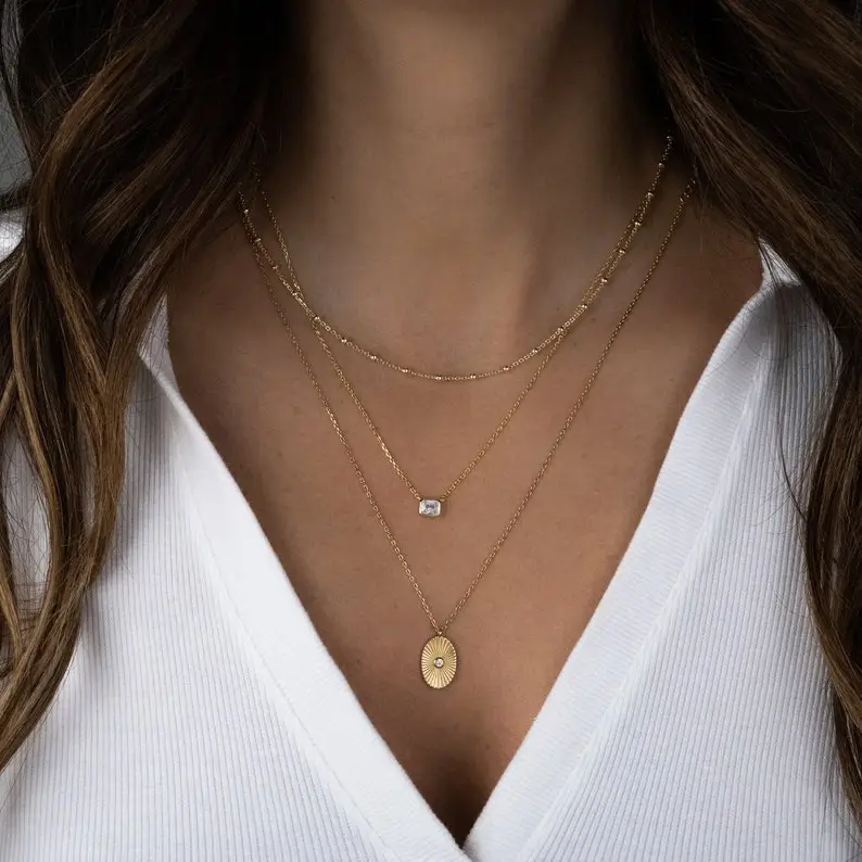 Bezel Cubic Zirconia Necklace, Baguette Necklace, Rectangle Necklace, Pendant Necklace, Minimalist Necklace, Dainty Necklace, Gift for Her,