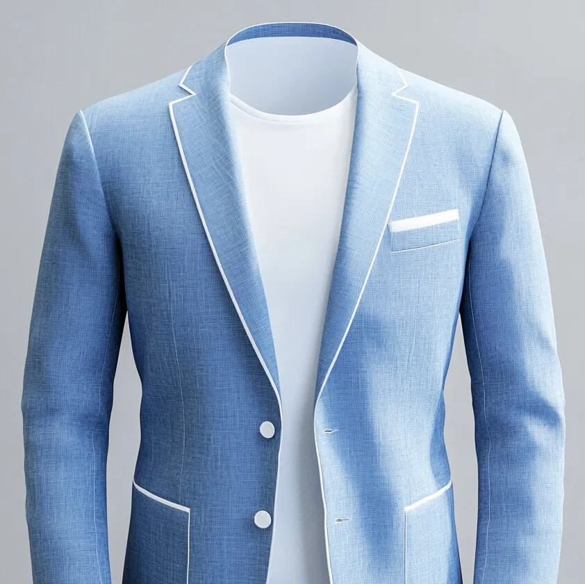 Men's Notched Lapel Two Button Contrast Binding Patch Pocket Business Blazer