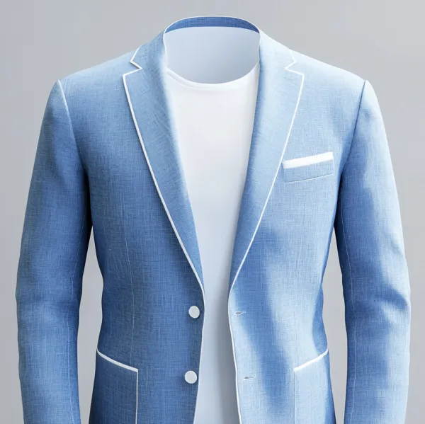 Men's Notched Lapel Two Button Contrast Binding Patch Pocket Business Blazer