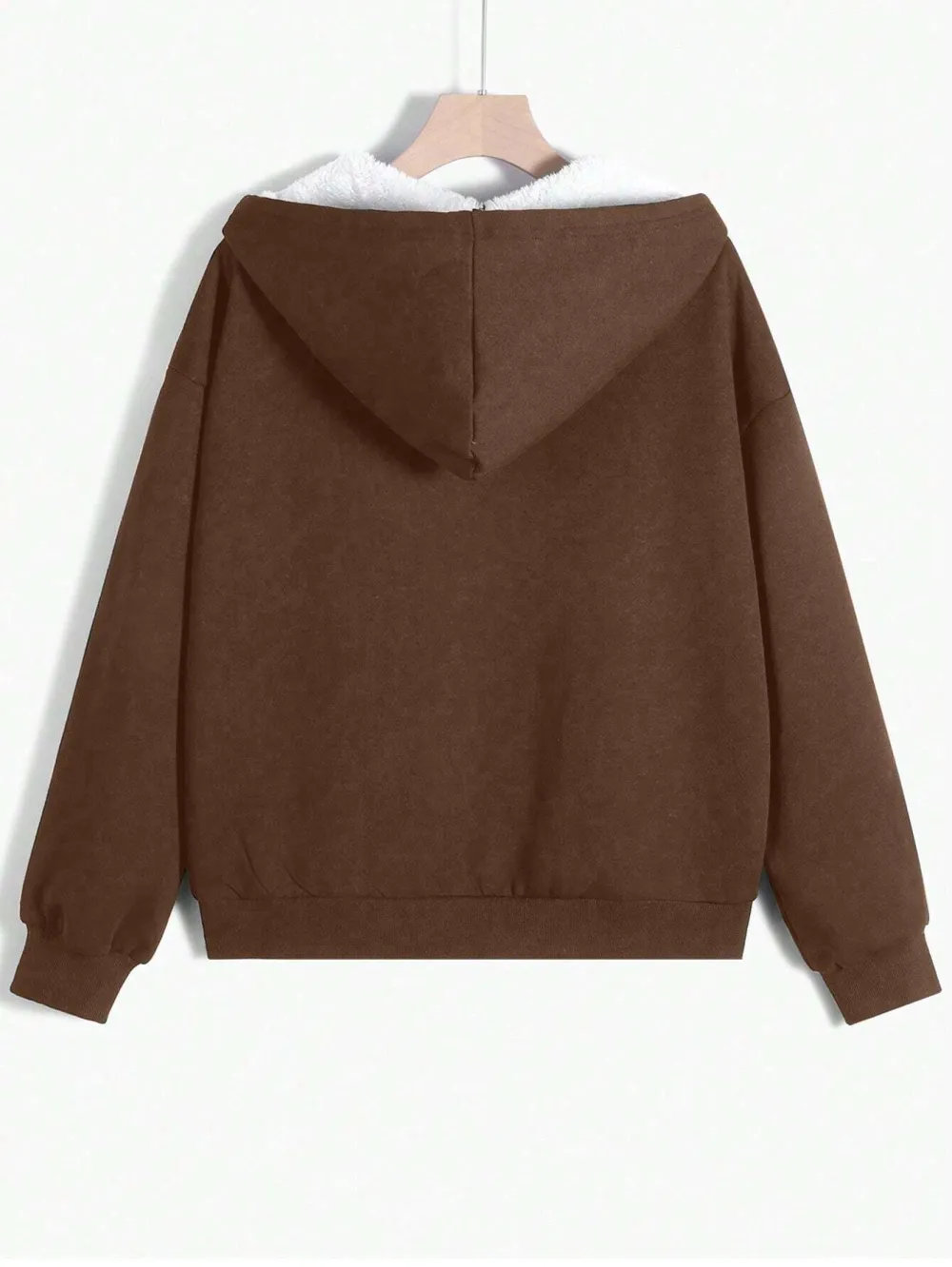 Drop Shoulder Zip Up Drawstring Thermal Hoodie