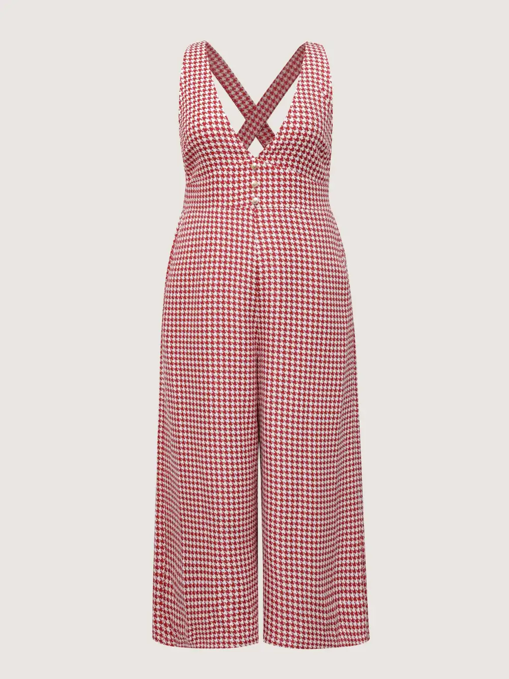 Houndstooth Pattern Stretchy Waist Pockets Jumpsuit
