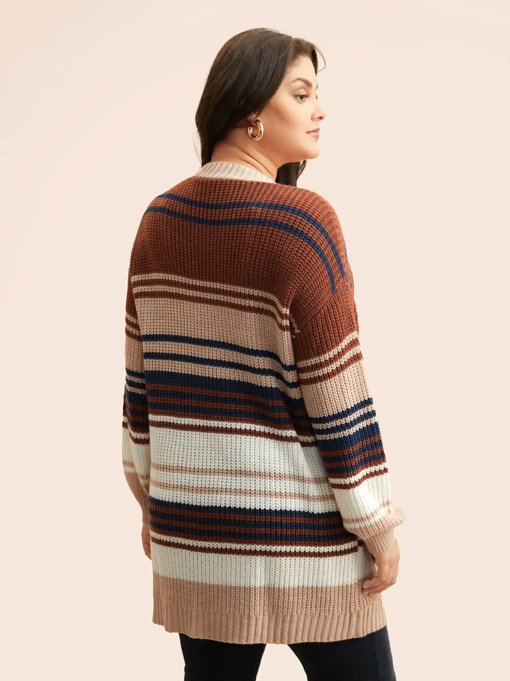 Contrast Striped Pocket Drop Shoulder Cardigan