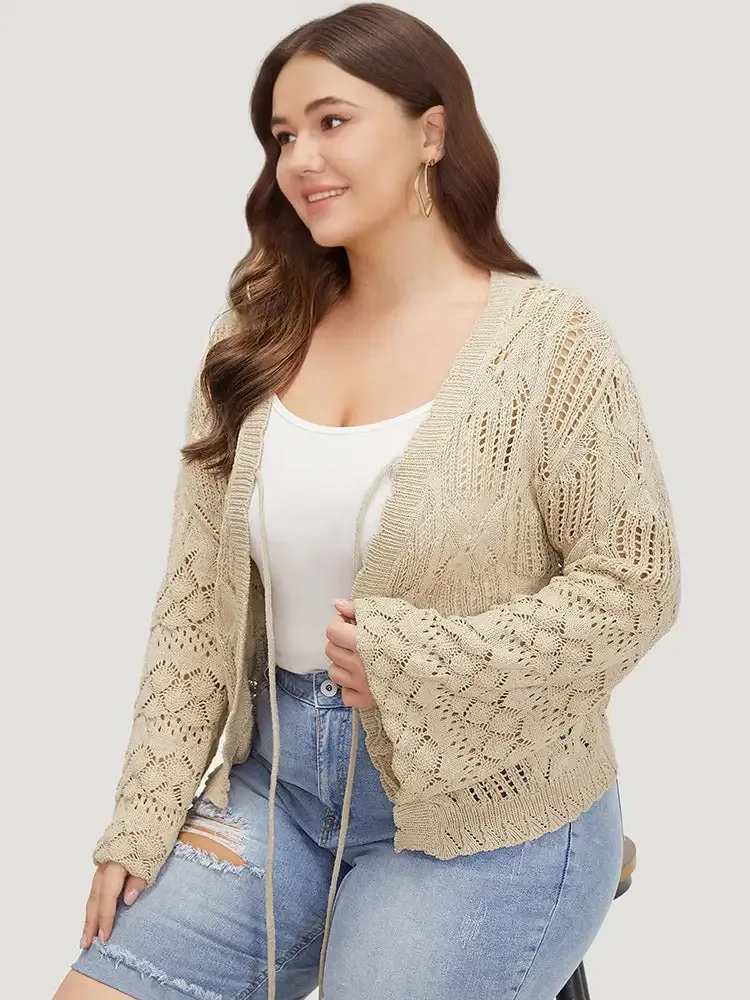 Hollow Out Bell Sleeve Tie Front Cardigan
