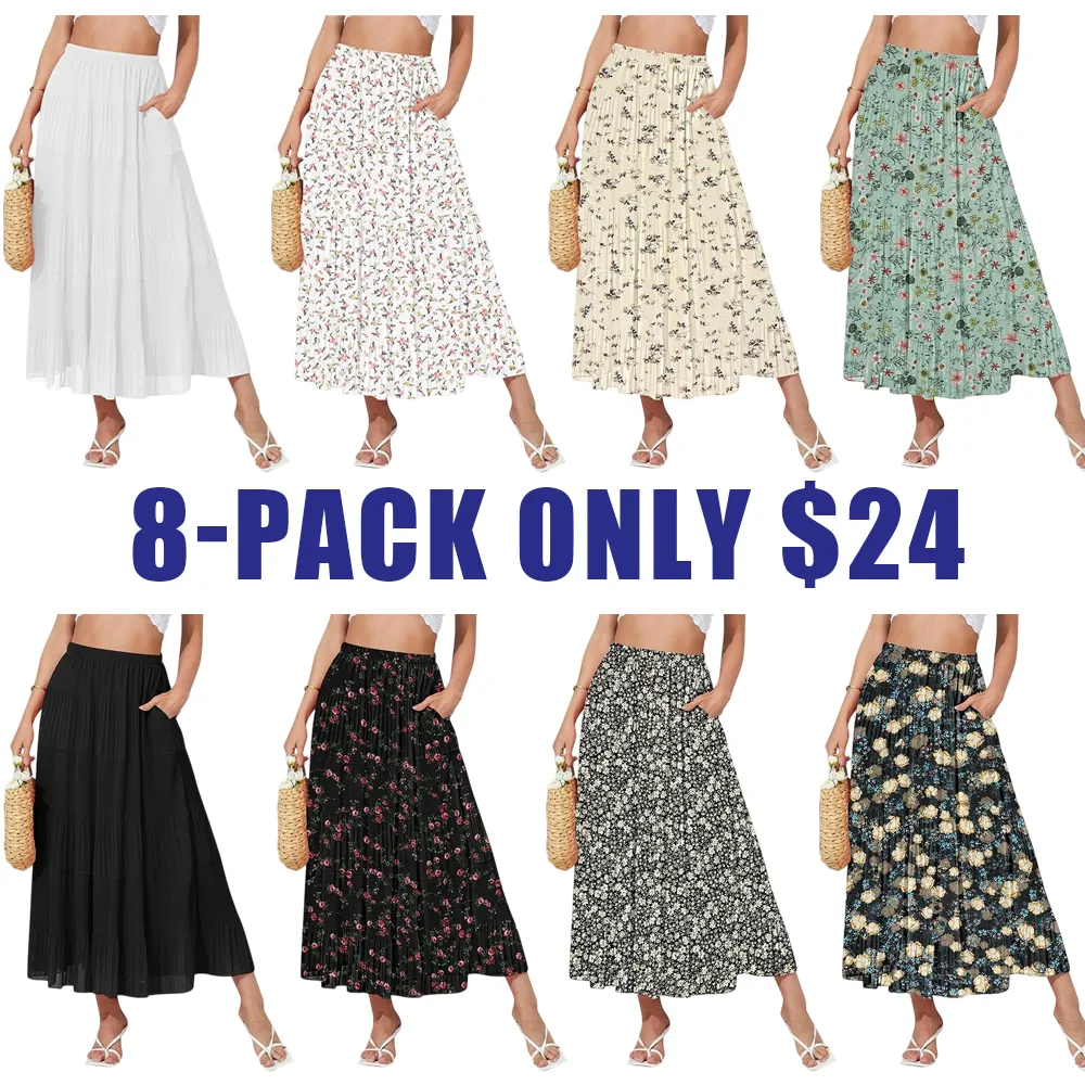 Women's High-Waisted Boho Chiffon Maxi Skirt with Pockets