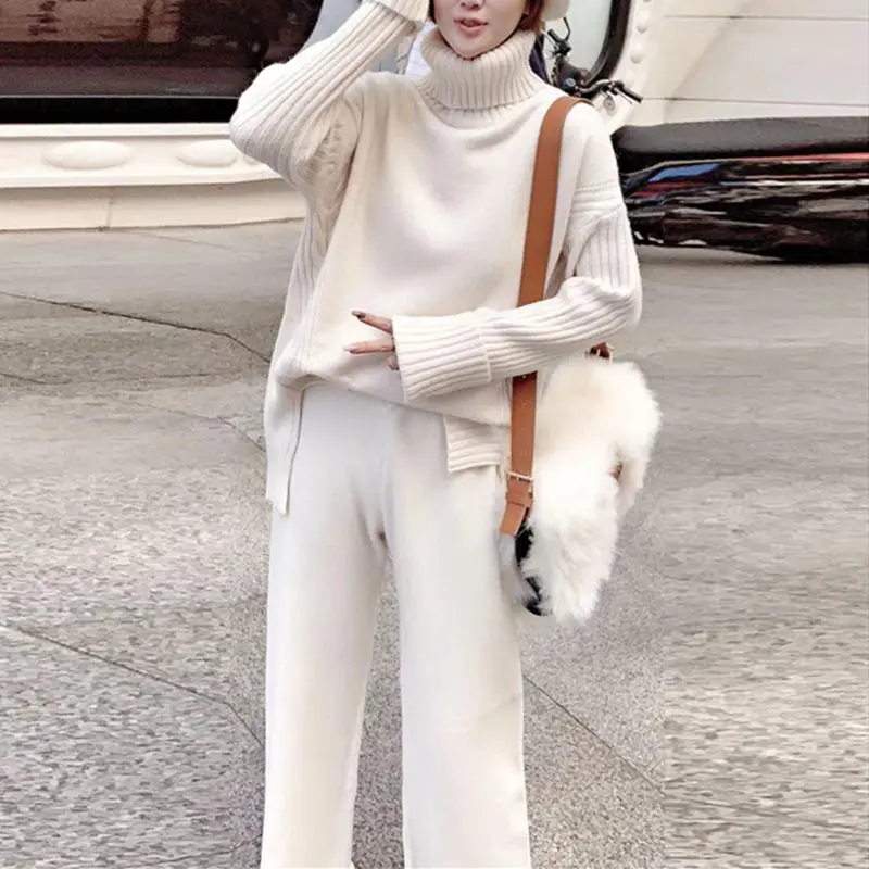 Turtleneck Size Split Sweater Suits