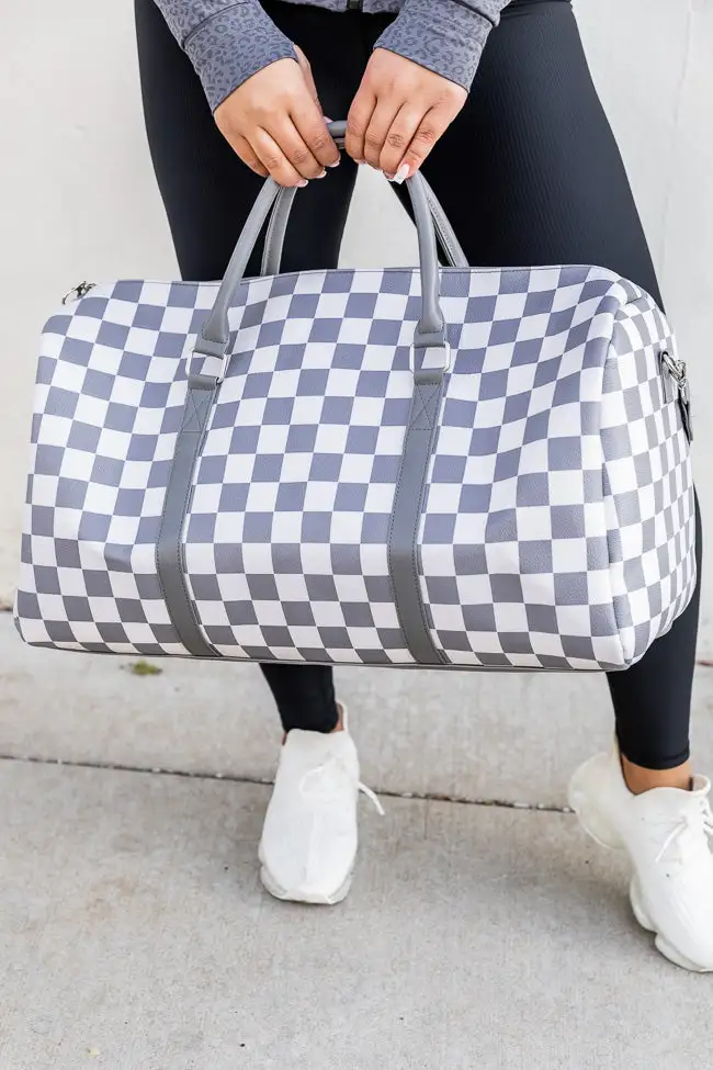 Boujee Weekend Away Grey And White Checkered Duffle Bag DOORBUSTER