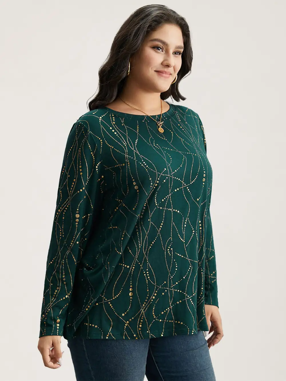 Polka Dot Contrast Round Neck T-shirt