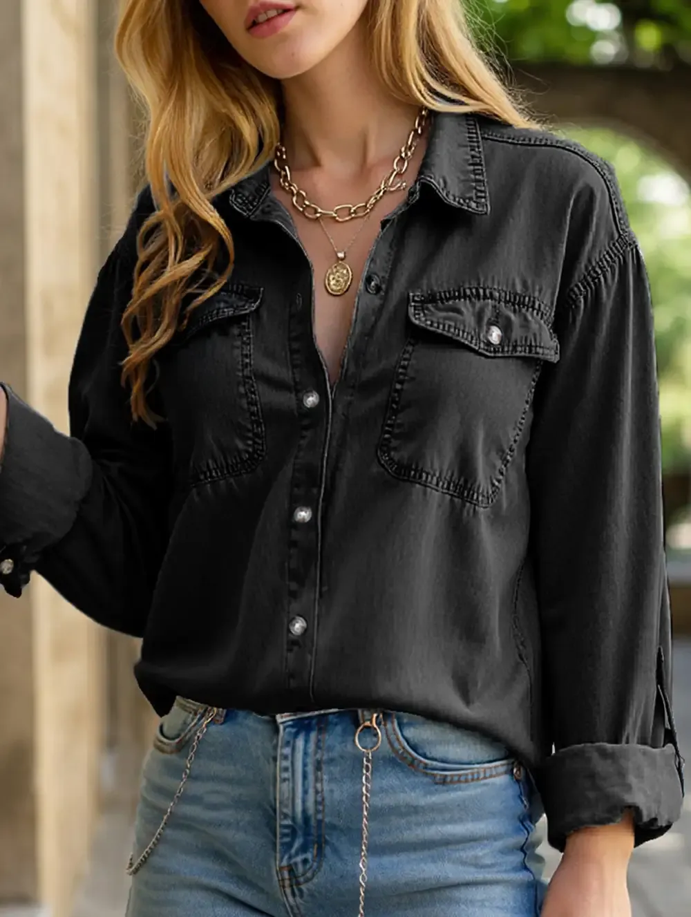 Pure color denim jacket