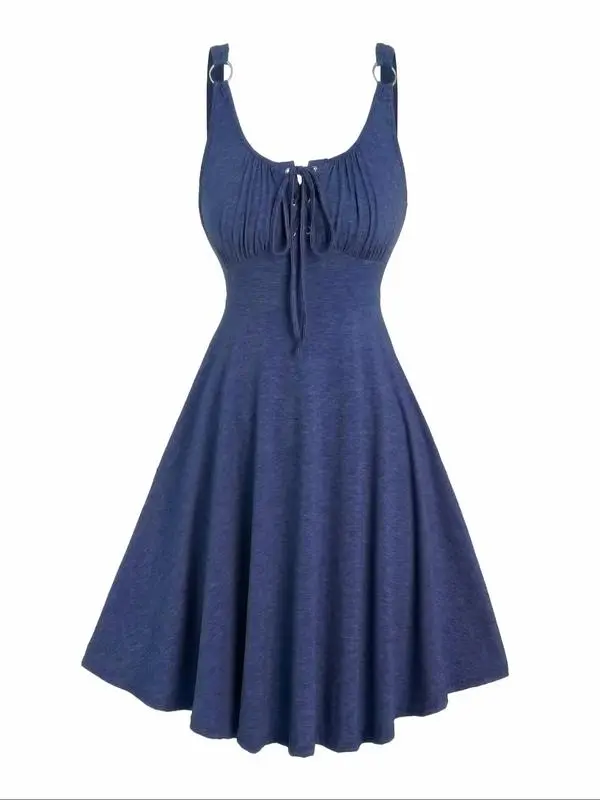 Women's Lace-Up Tie Front A-Line Tank Dress – Casual Summer Style