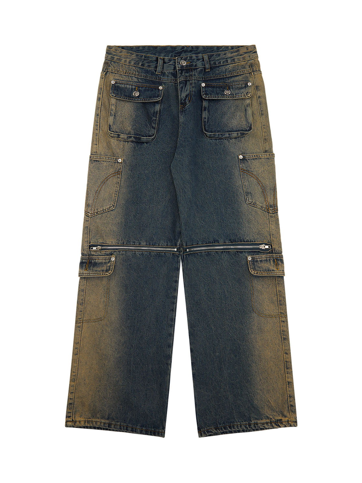 Multi-pocket Zipper Design Washed Hip-Hop Jeans - 2112