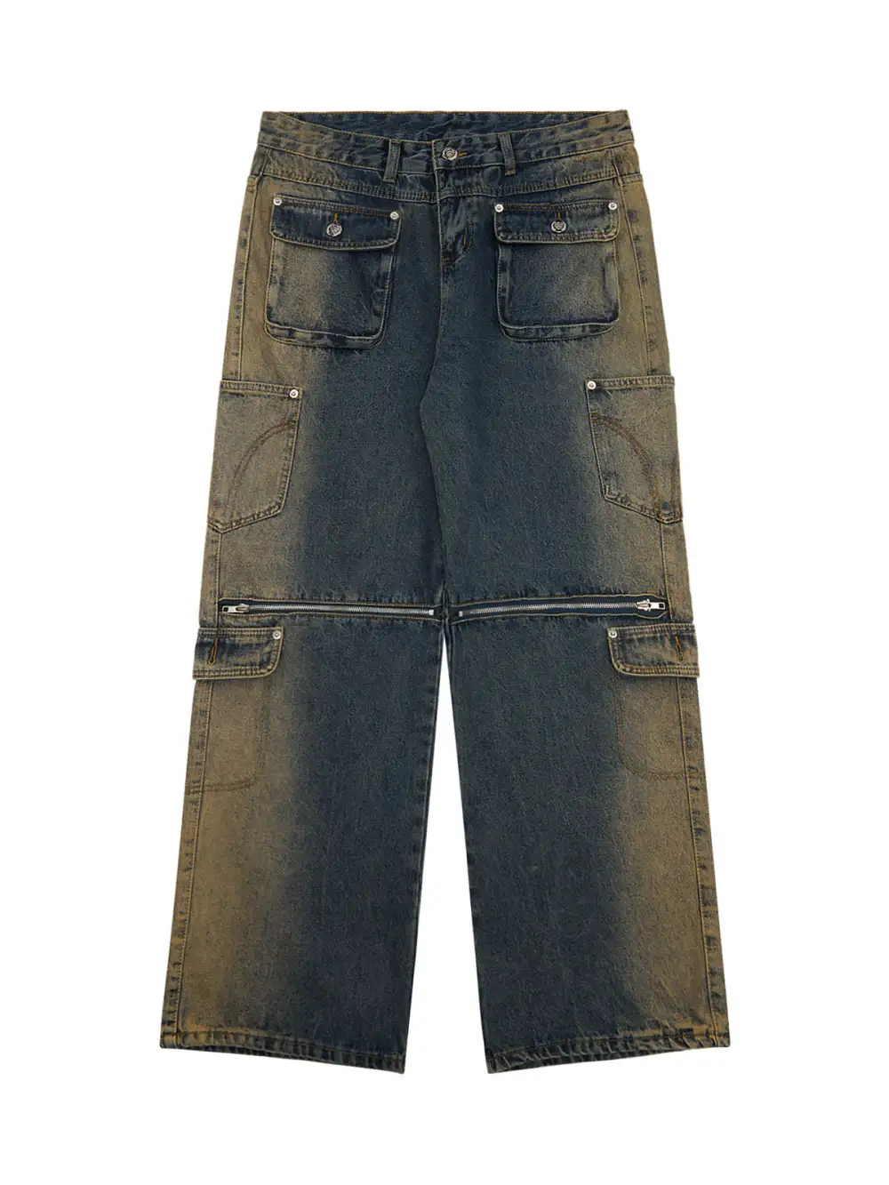 Multi-pocket Zipper Design Washed Hip-Hop Jeans - 2112