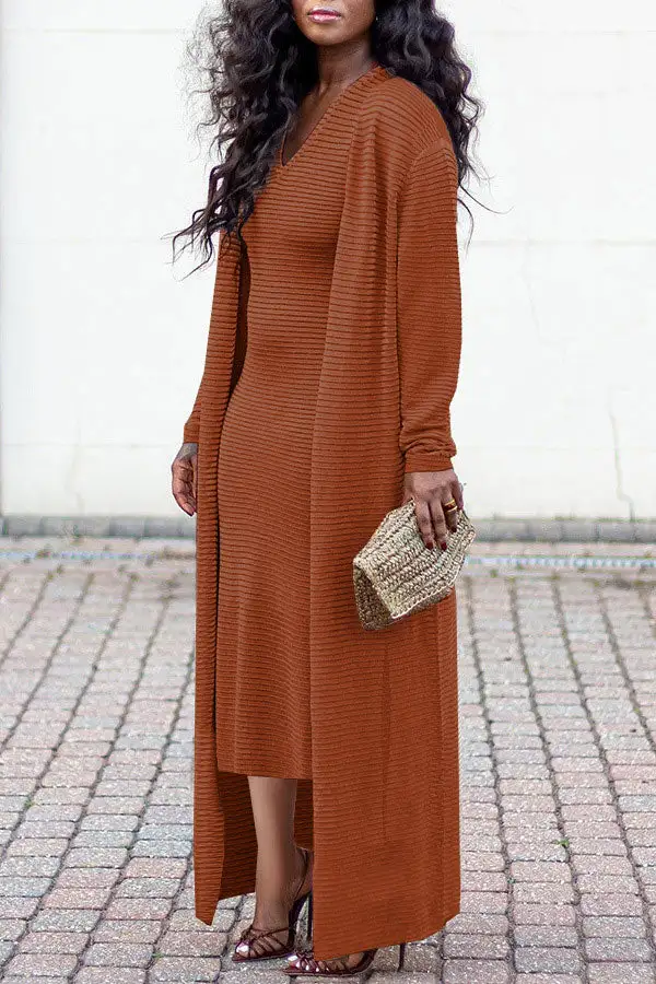 Ribbed Casual Dress Set