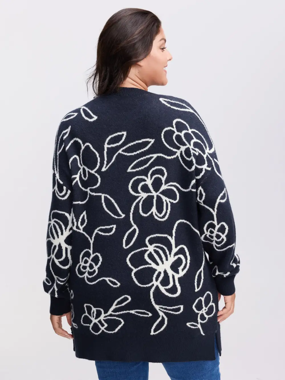Round Neck Floral Split Hem Pullover