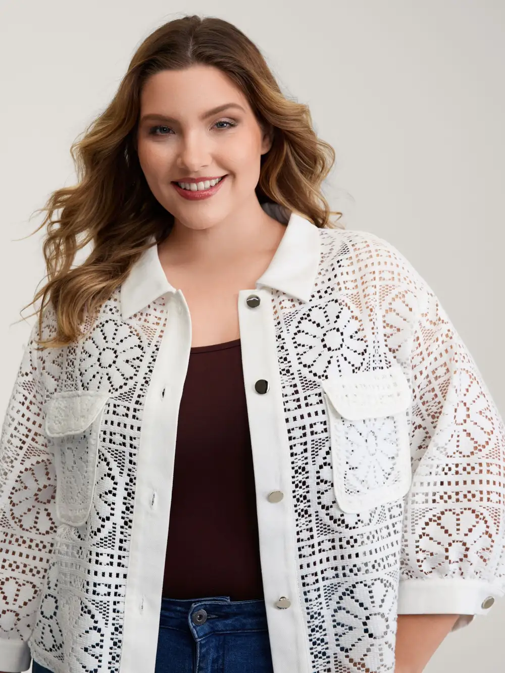 Cut-Out Lace Relaxed-Fit Jacket