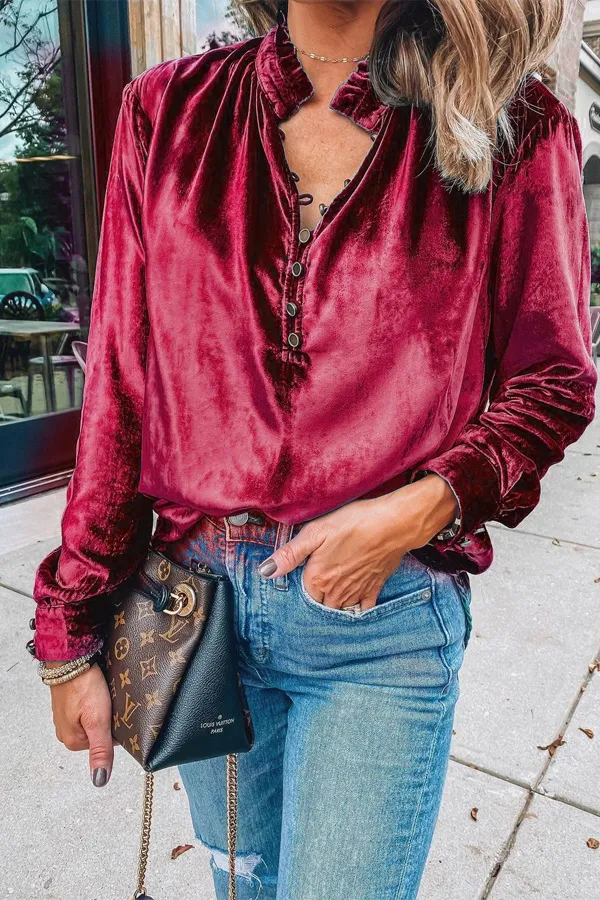 Vintage Button Detailed Velvet Top