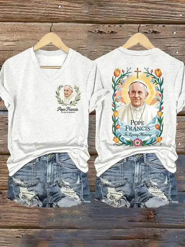 Women's 1936-2025 Print Short Sleeve V-Neck Cotton T-Shirt