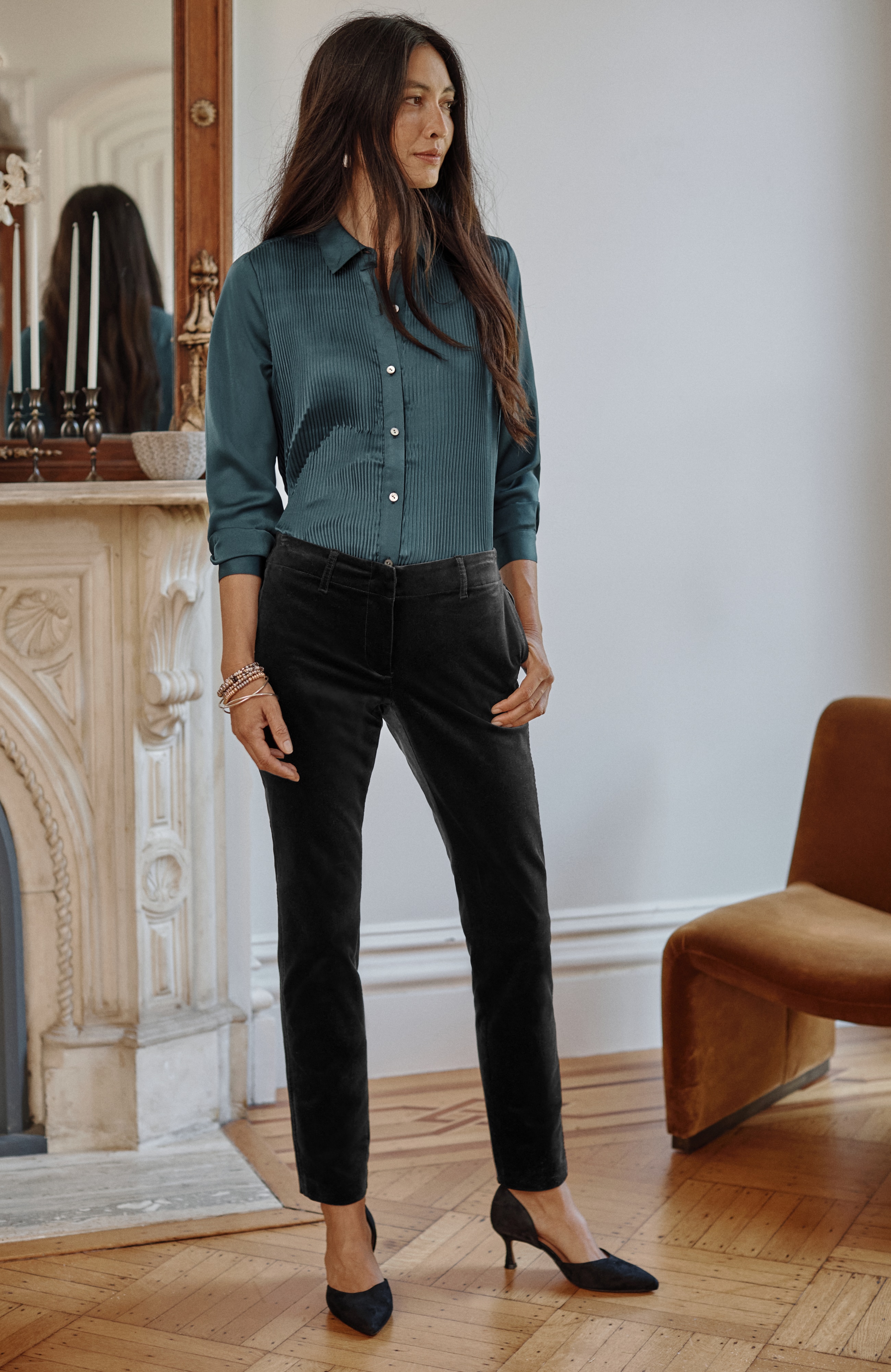 Velveteen-Stretch Slim-Leg Pants