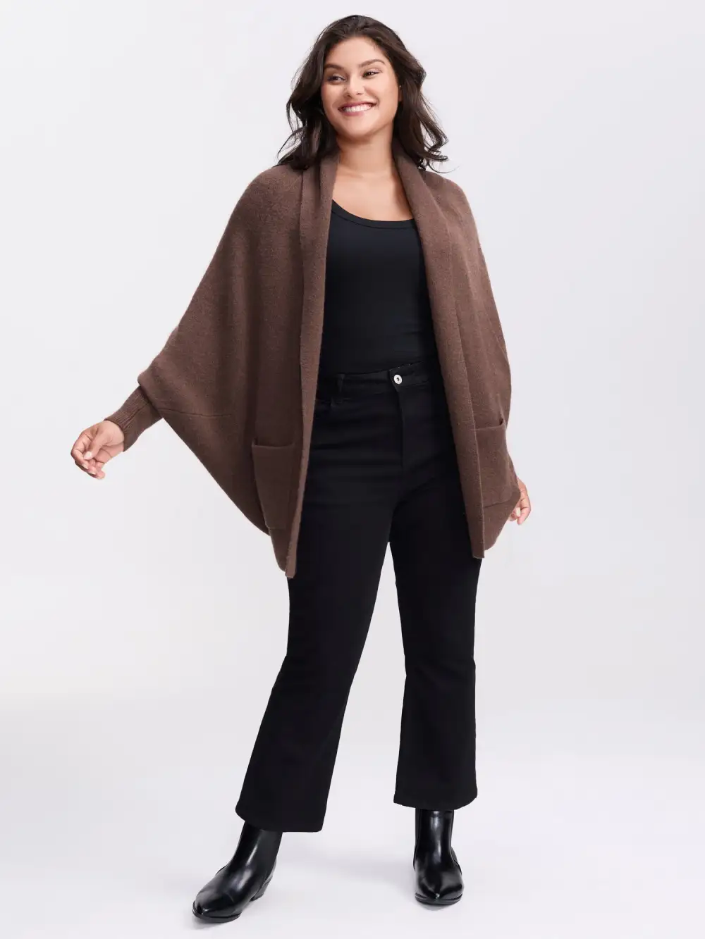 Folded Collar Dolman Sleeve Knit Cardigan