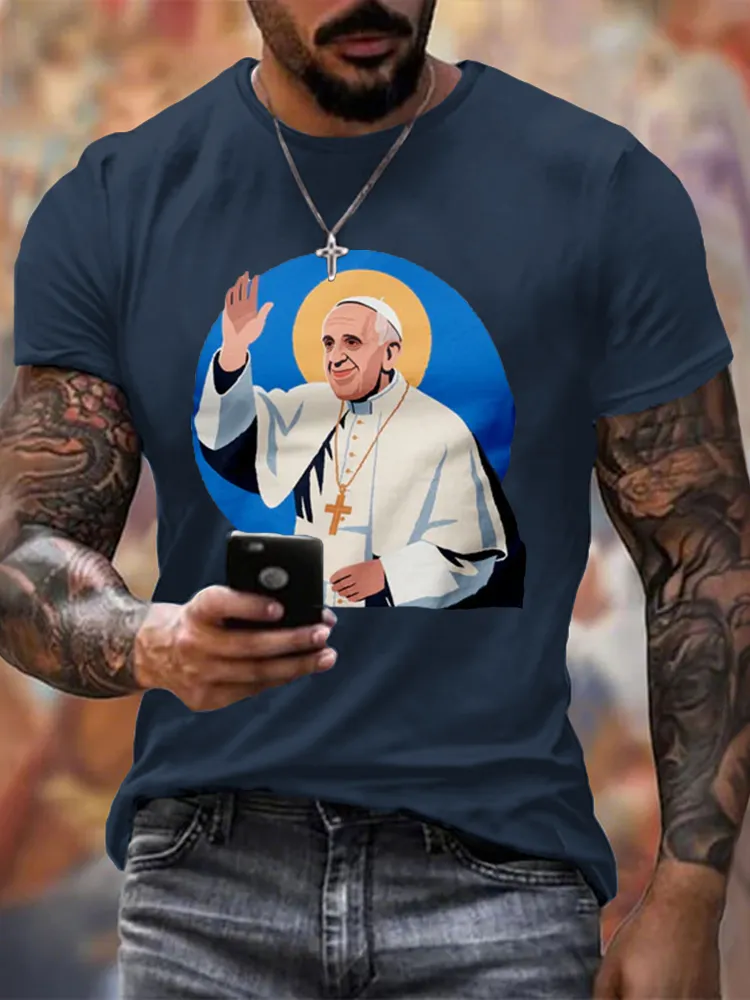 Men's I Love PF Print Short Sleeve Round Neck Cotton T-Shirt