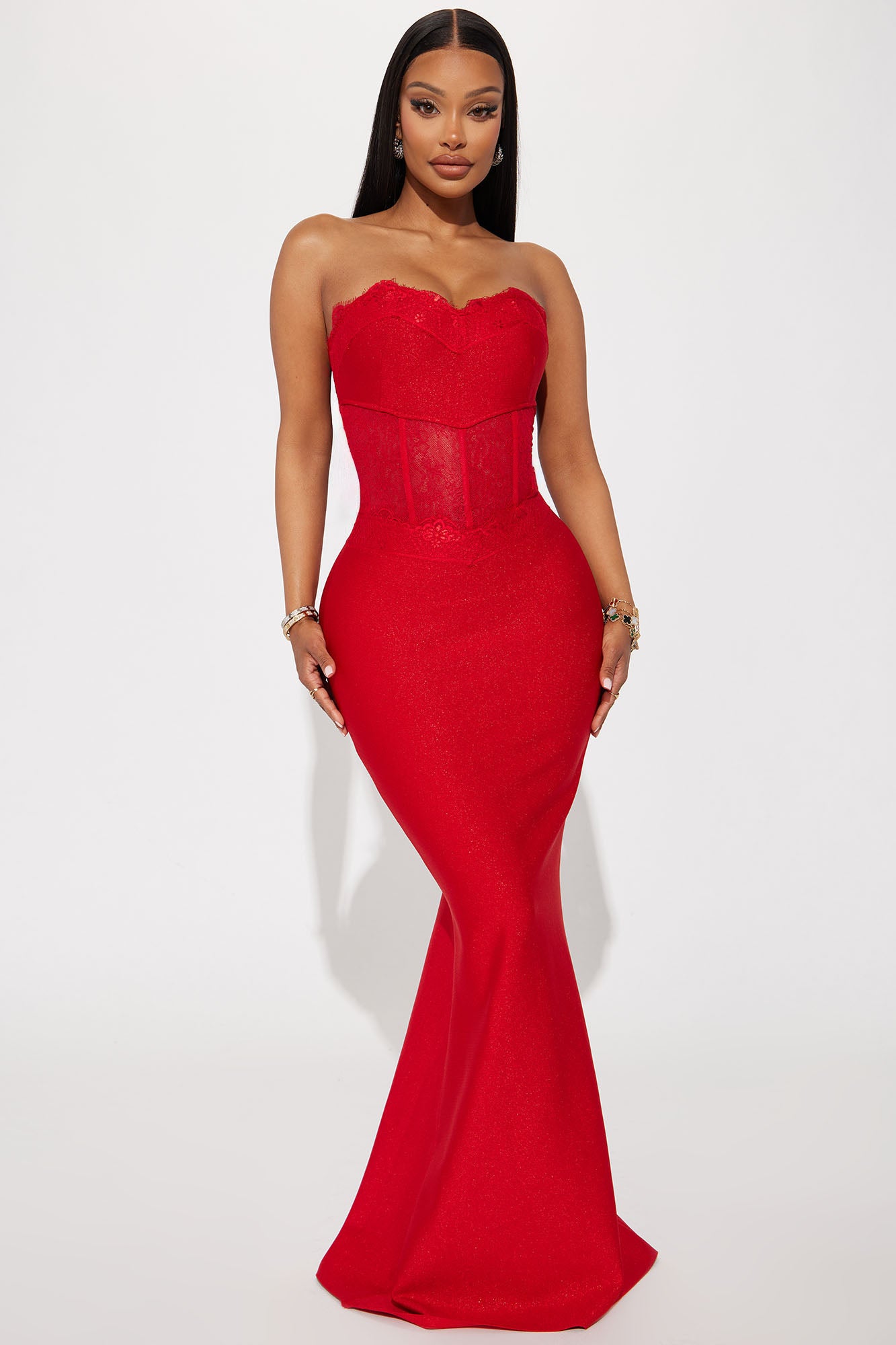 Vera Metallic Bandage Gown - Red