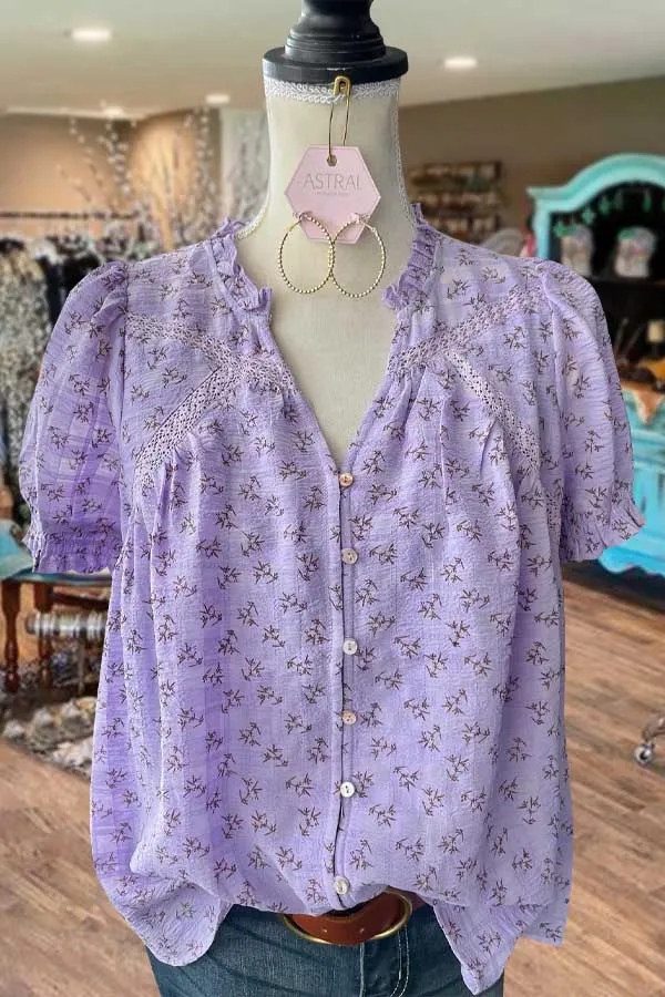 Floral Print Ruffle Detailed V-Neck Top