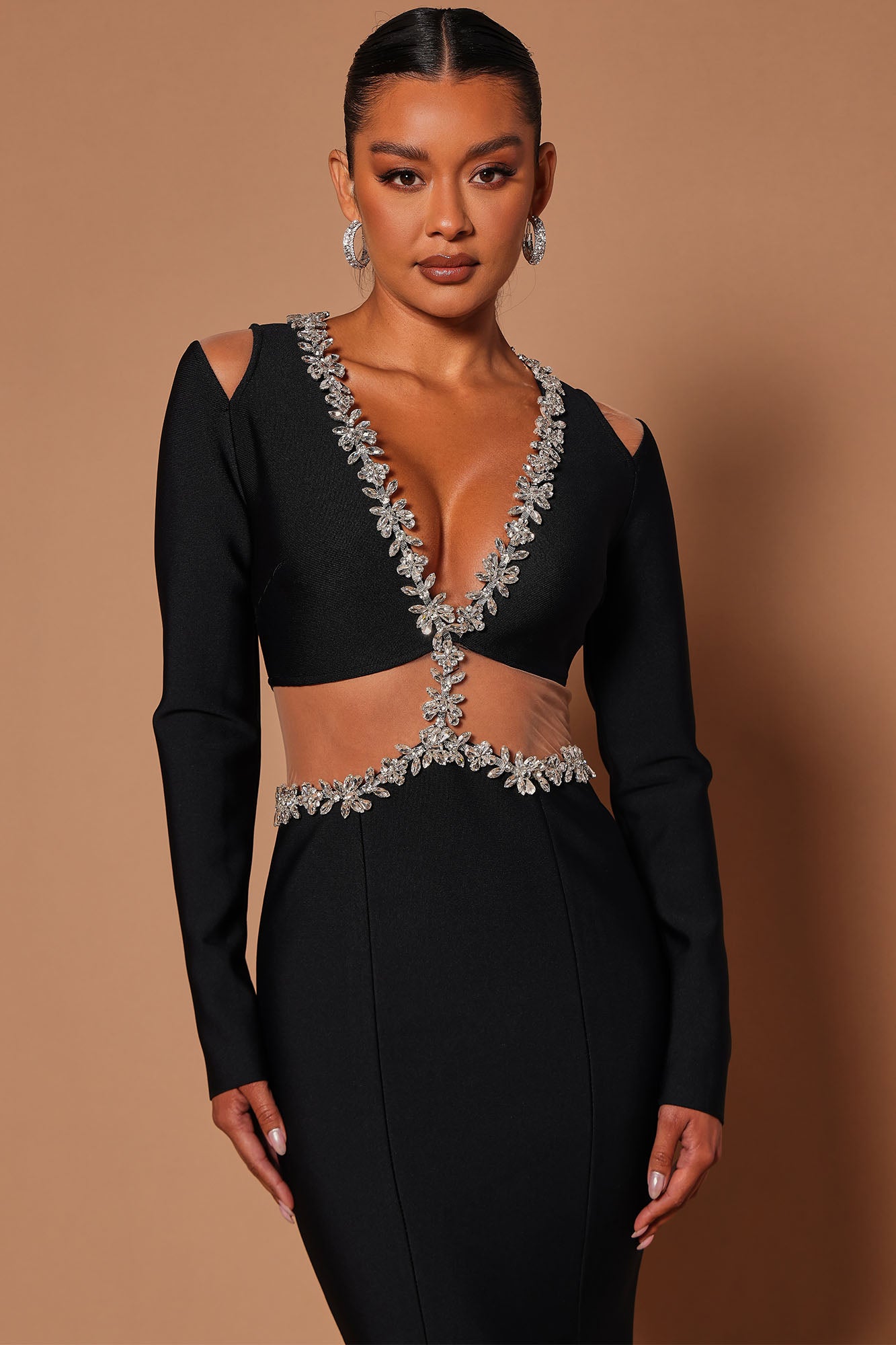 Vara Bandage Embellished Maxi Dress - Black