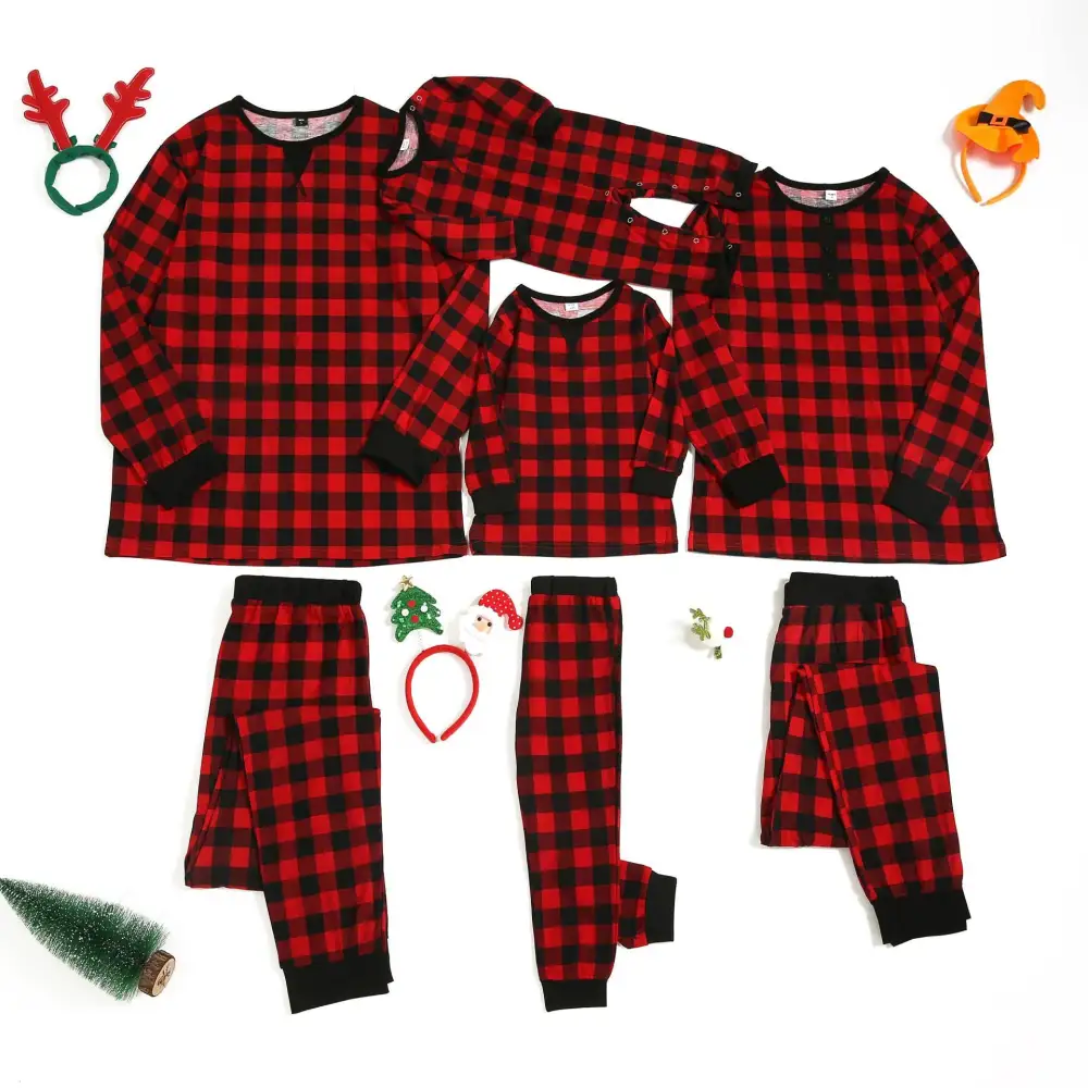 Christmas Black-Red Plaid Family Matching Pajamas Set (with Pet Dog Clothes)