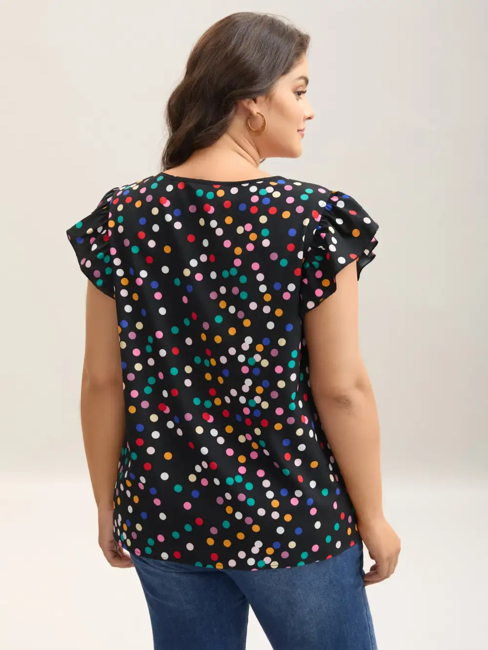 Polka Dot Flutter Sleeve Blouse