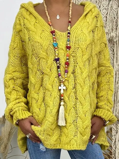 Solid Color Twist Knitting Hoodie Sweater