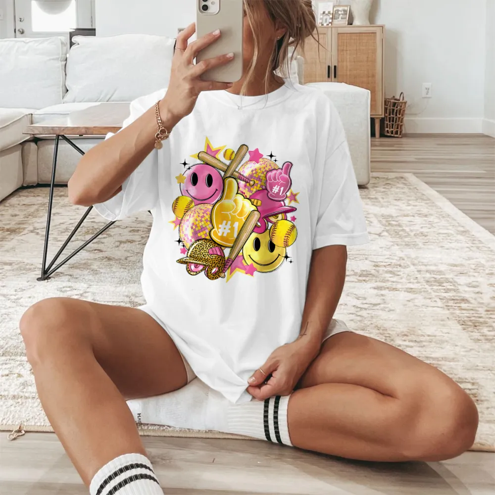 Baseball Opening Day Printed Round Neck Short Sleeve T-Shirt