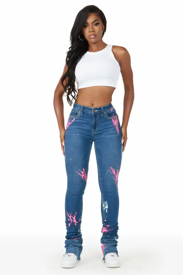 Madelynn Medium Wash Painted Super Stacked Jean