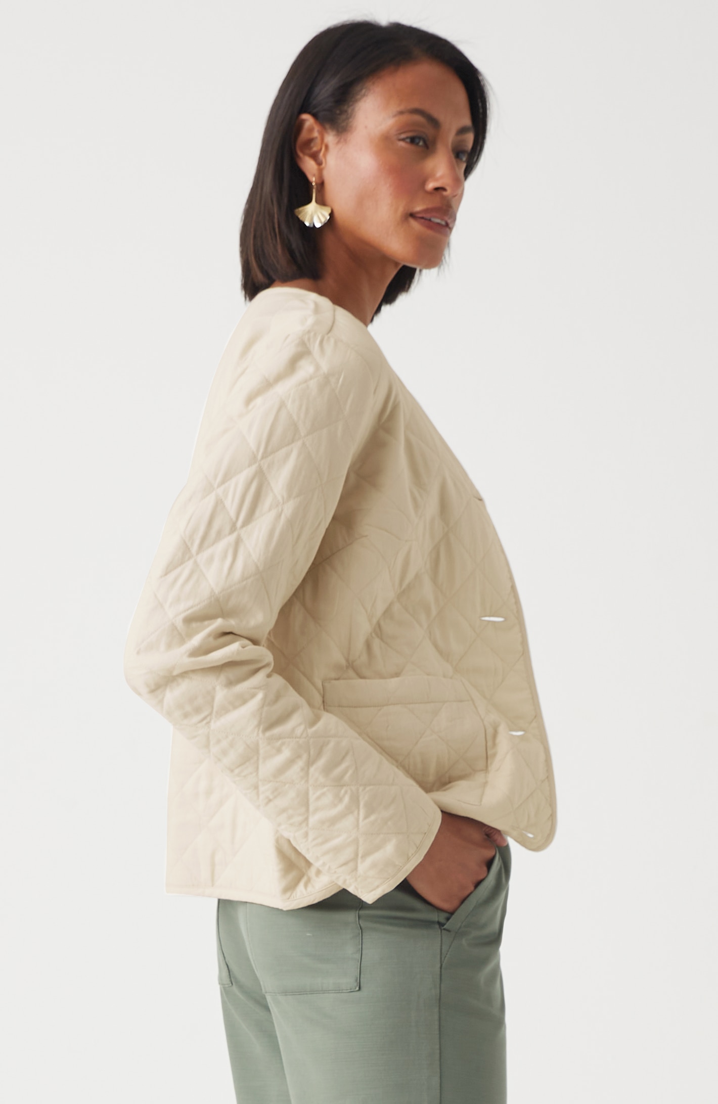 Diamond-Quilted Curved-Hem Jacket
