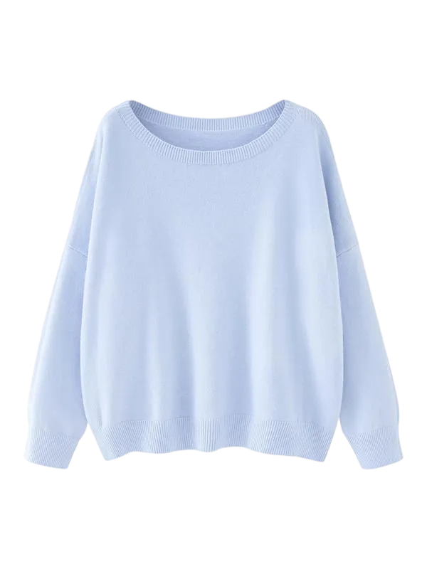 Women's Plain Scoop Neck Drop Shoulder Knit Sweater (Fall/Winter)