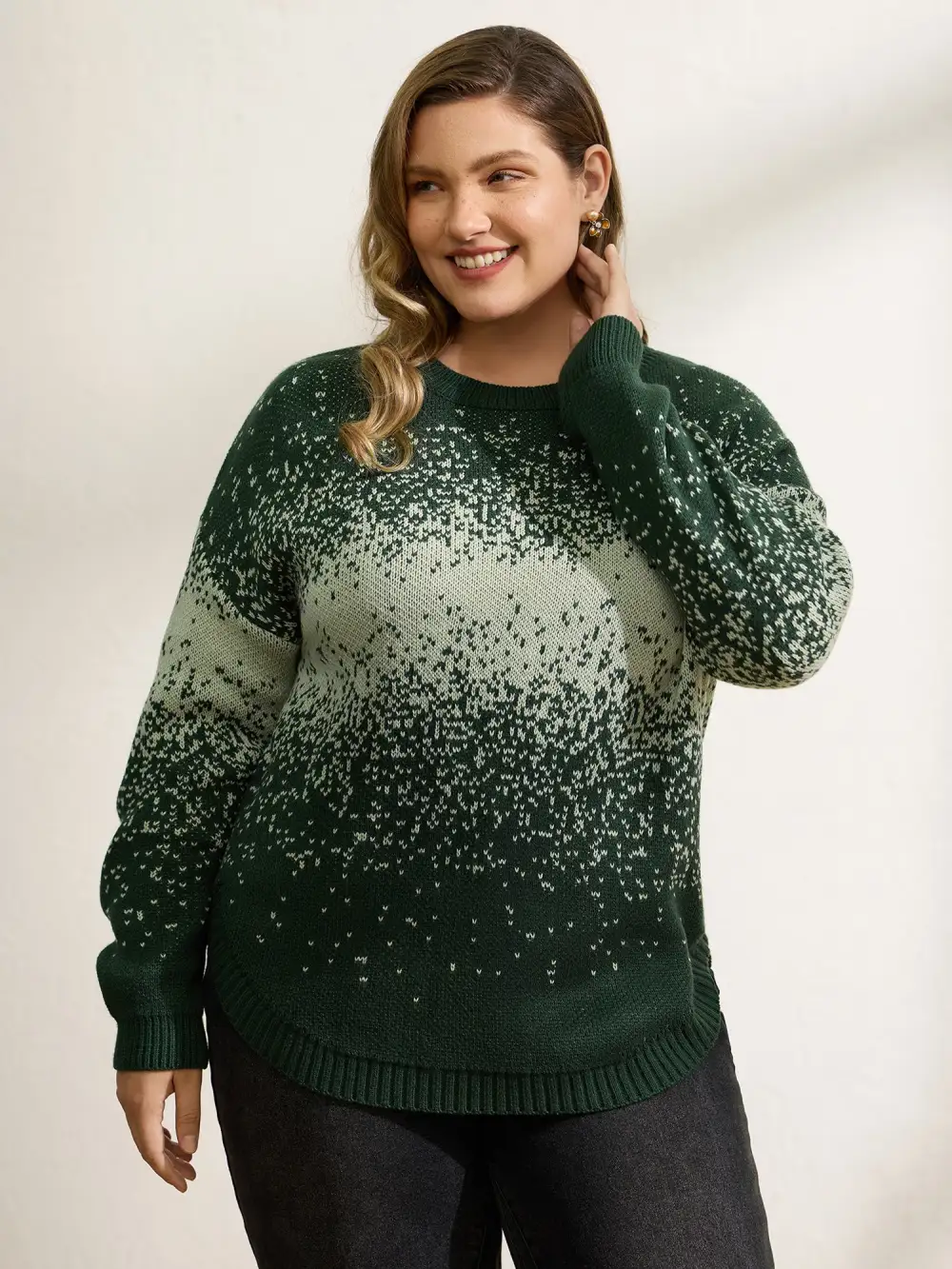Gradient Color Sprinkle Curvy Hem Pullover