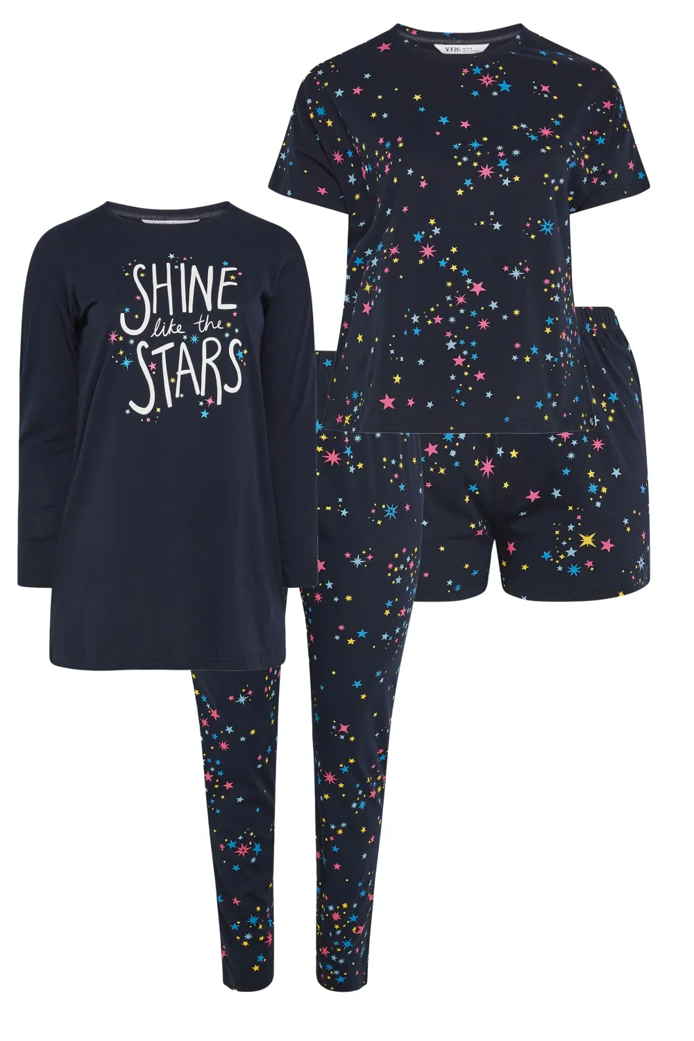 YOURS 4 PACK Curve Navy Blue Star Print Pyjama Set