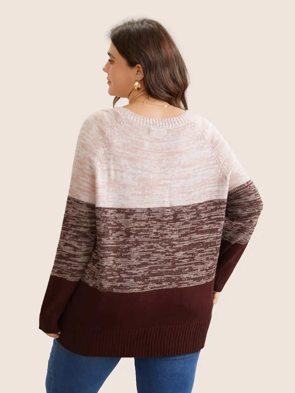 Colorblock Contrast Heather Button Detail Pullover