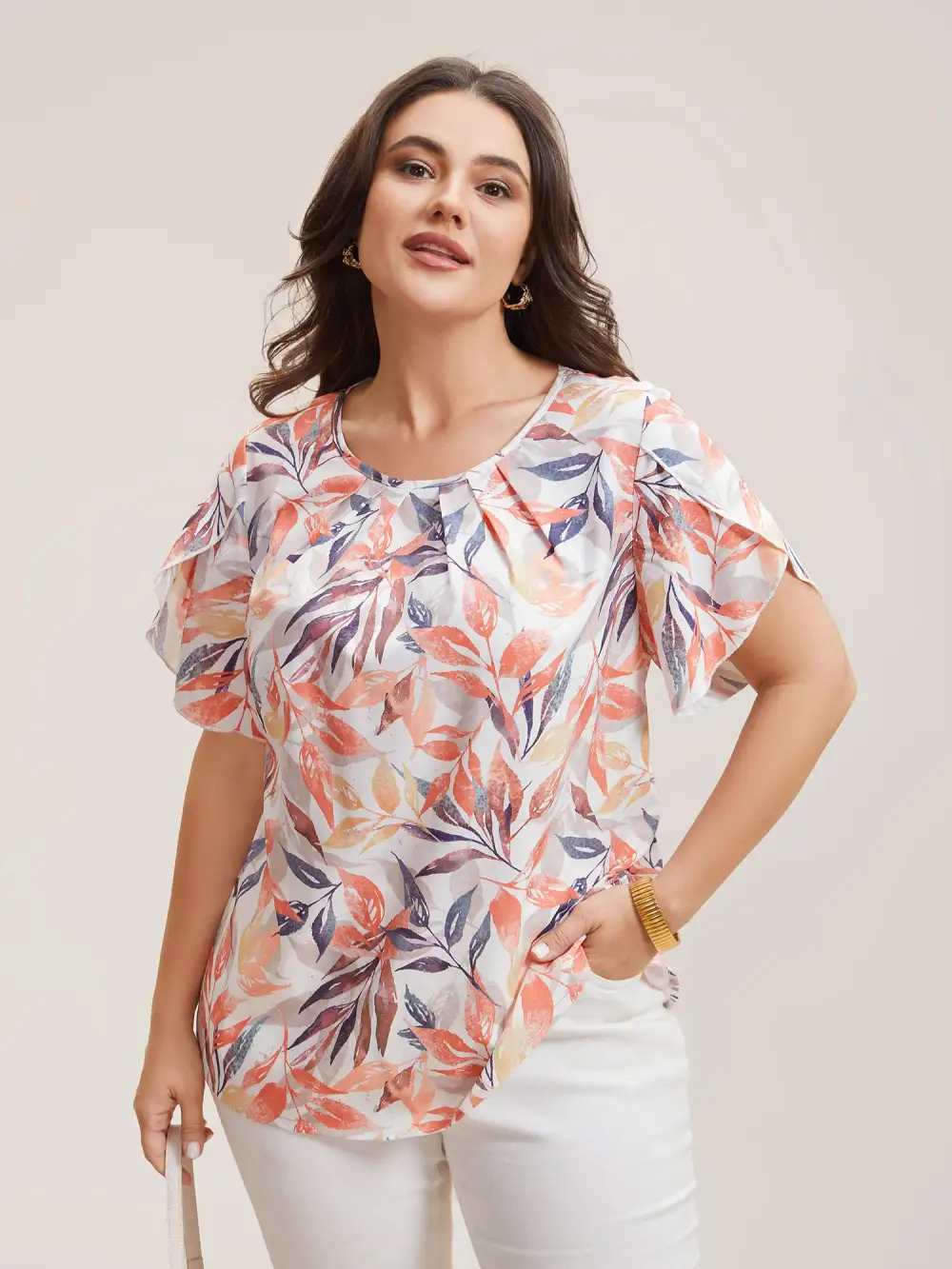 Floral Petal Sleeve Pleated Shirt