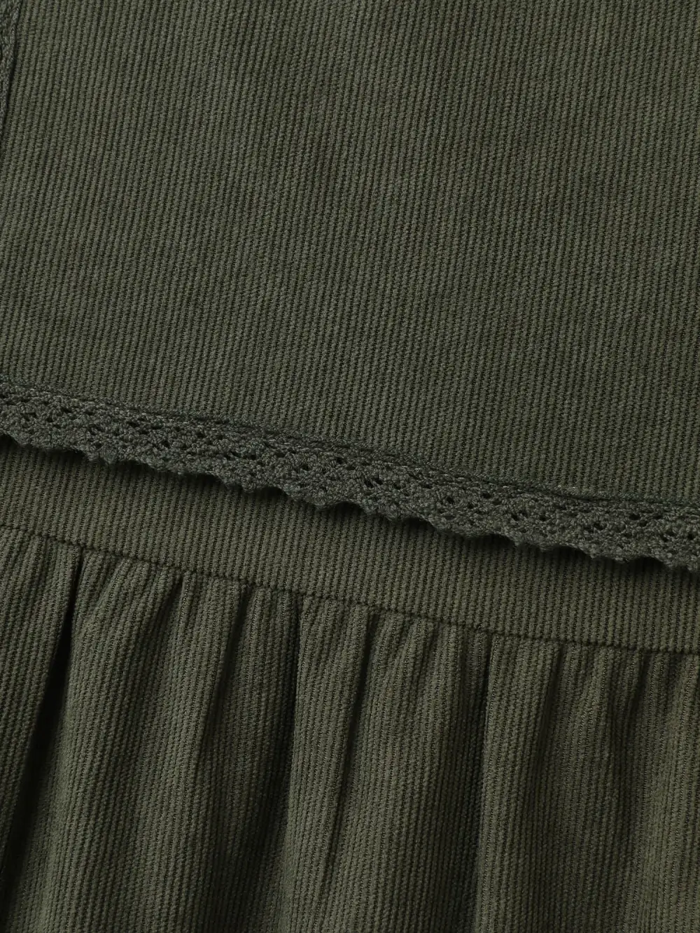 Corduroy Lace Trim Overall Strap Midi Dress