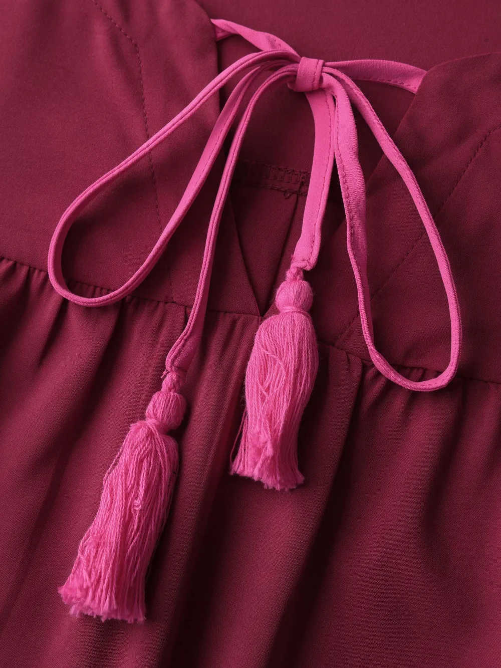 Stretchy Waist Tiered Tie Knee-Length Dress