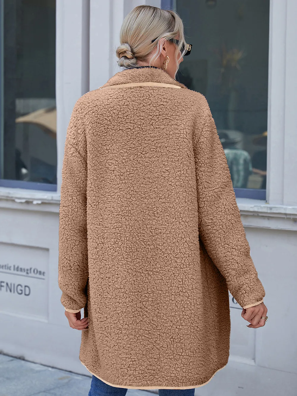 Loose Casual Solid Color Lapel Collar Plush Warm Coat