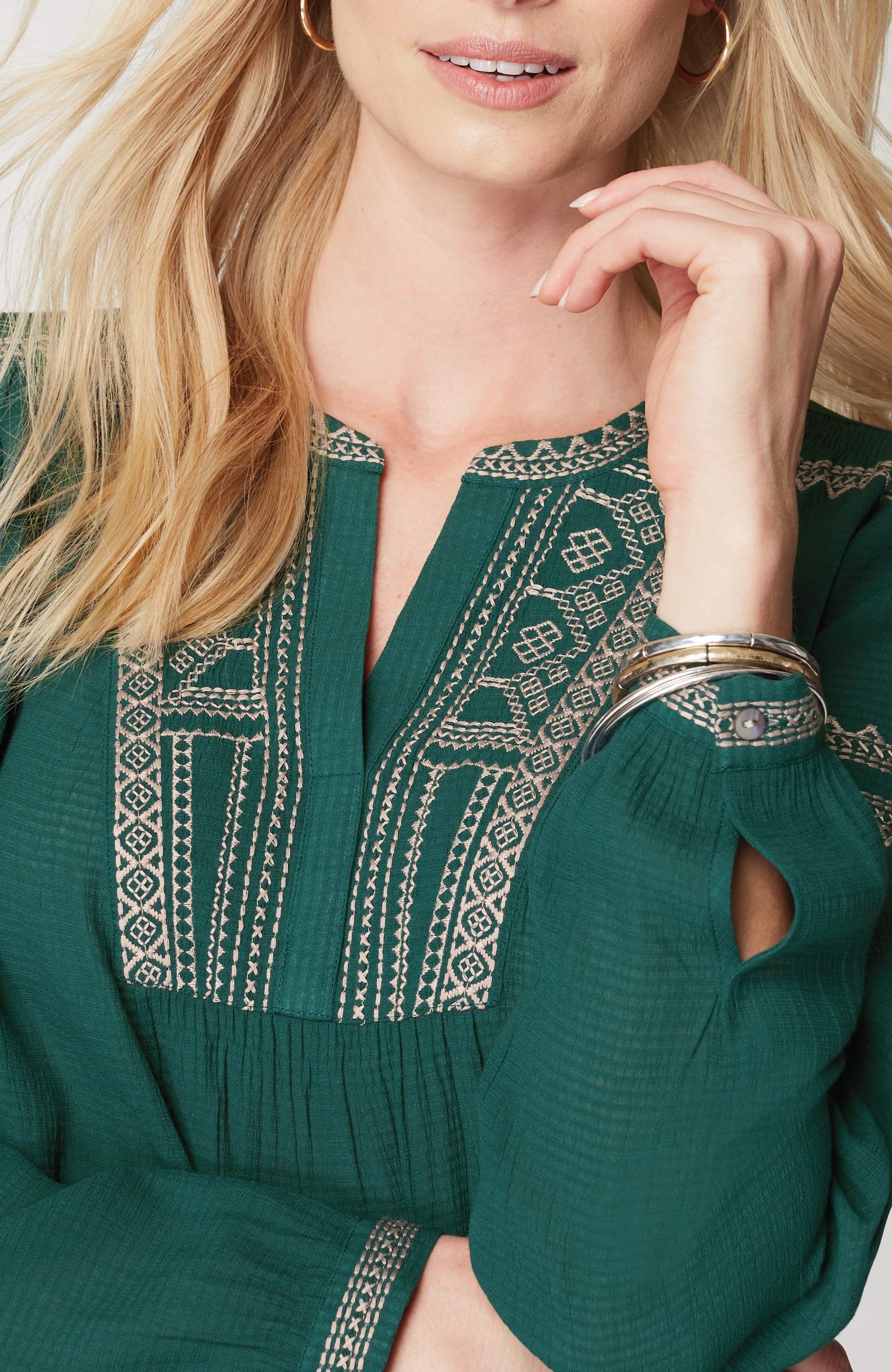Embroidered Pullover Textured Top