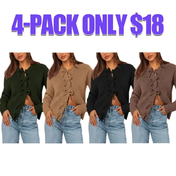 Cardigan Sweaters for Women Trendy 2025 Fall Open Front Long Sleeve Button Down Bow Knot Cropped Lady Jacket