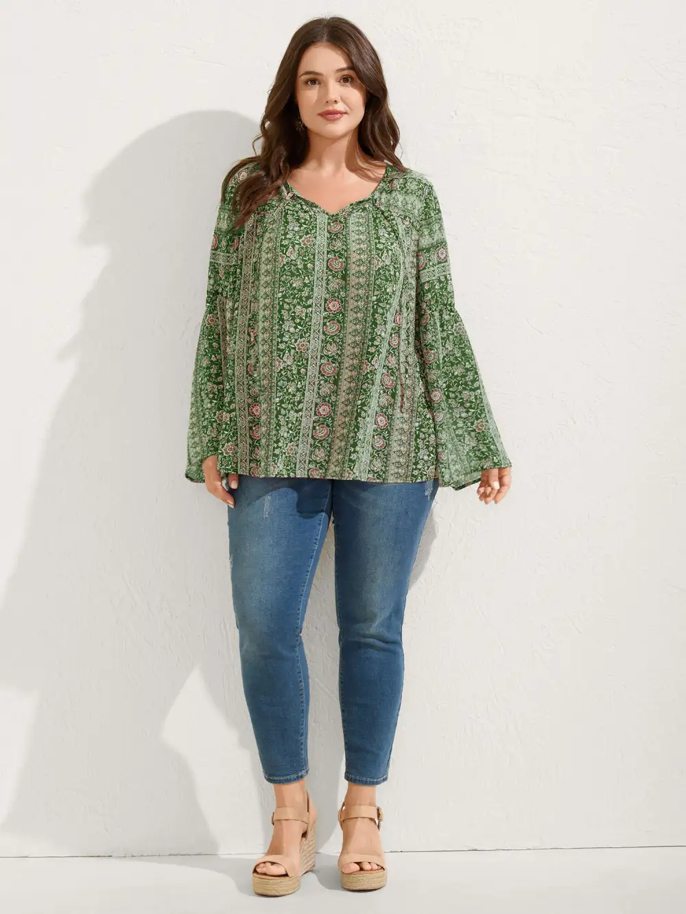 Chiffon Floral Sheer Print Neck-Tie Blouse