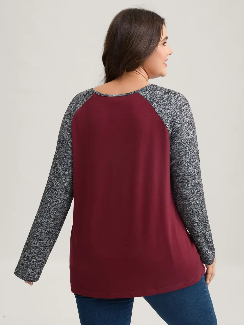 Heather Patchwork Button Detail Stretchy T-Shirt