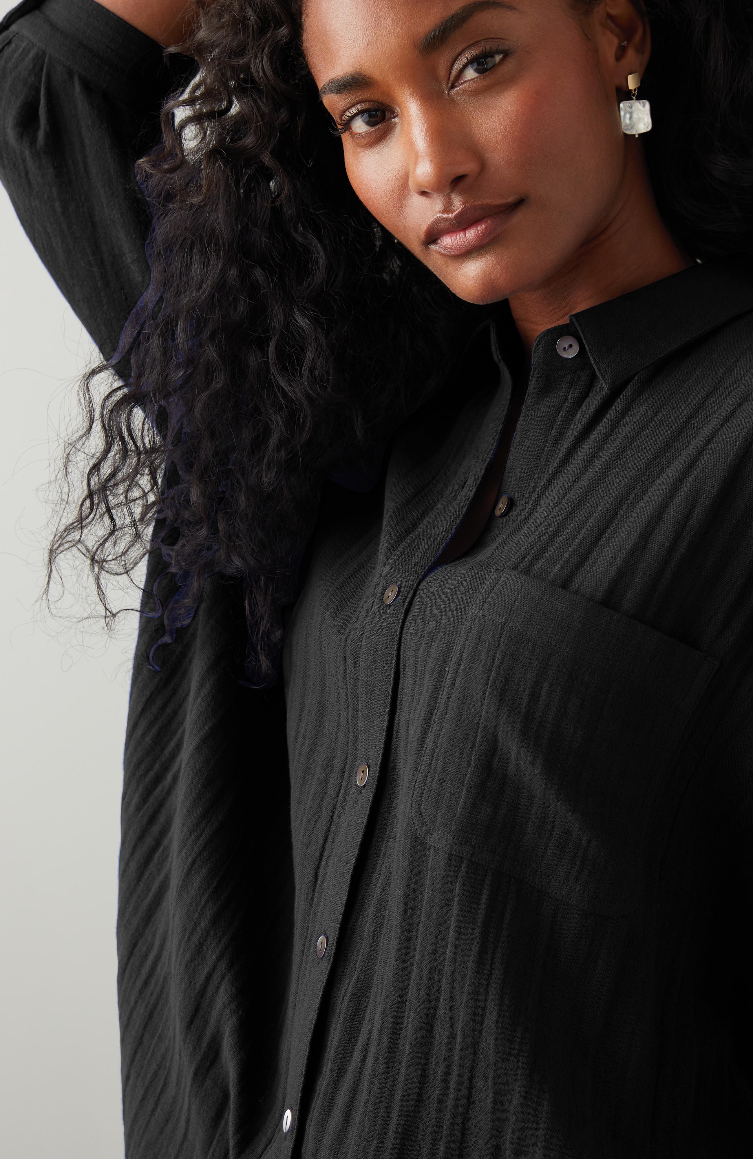 Pure Jill Relaxed Gauze Button-Front Top