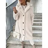 Women's Sherpa Jacket Comfortable Breathable Buttons Elegant Casual Plain Vacation Street Casual Daily Wear Single Breasted Long Hooded Regular Fit Long Sleeve Outerwear Brown Khaki Beige Spring Fall