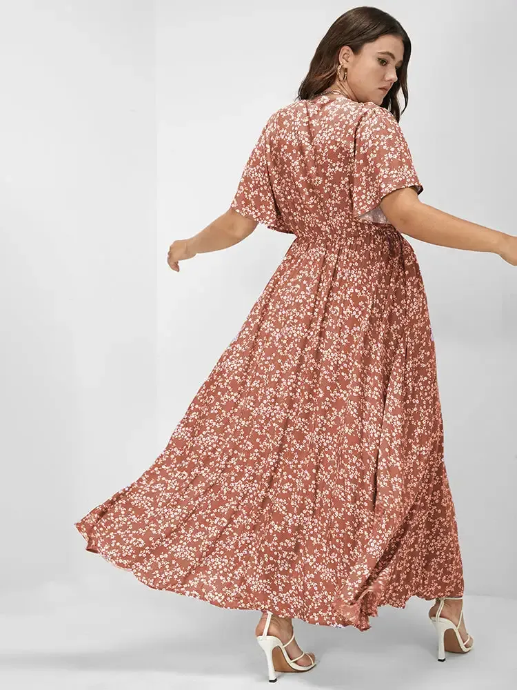 Bloom Dress - Flutter Sleeve Ditsy Floral Pocket Split Maxi Dress