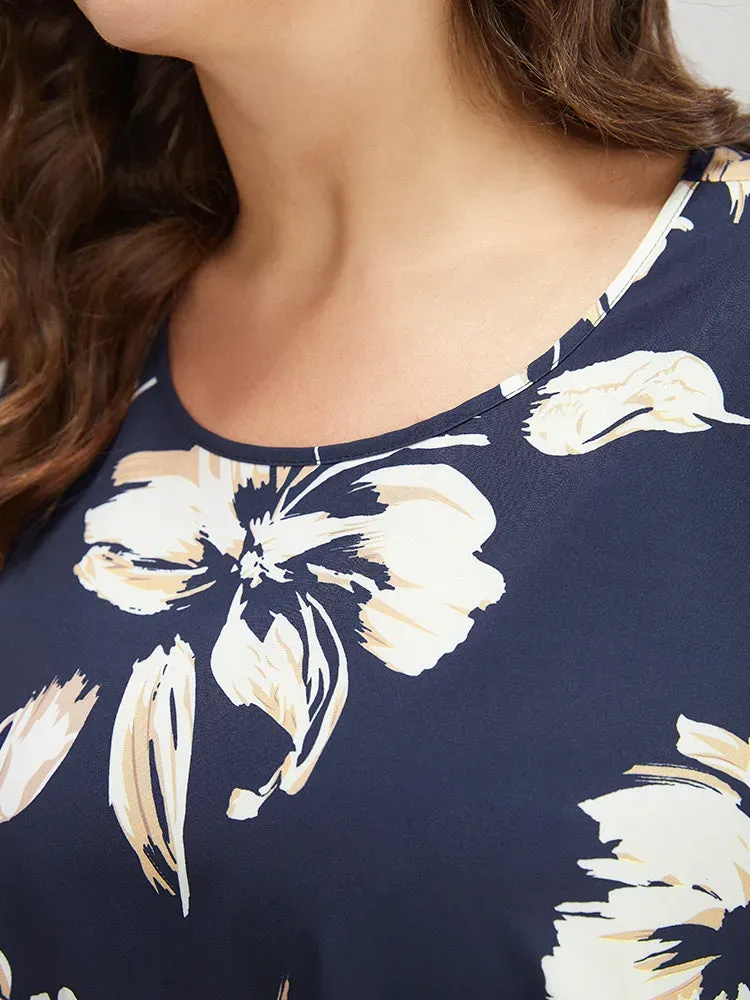 Floral Print Hanky Hem Bell Sleeve Blouse